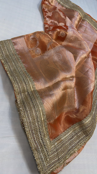 Maharani fanta orange tissue silk kadhwa jungla saree