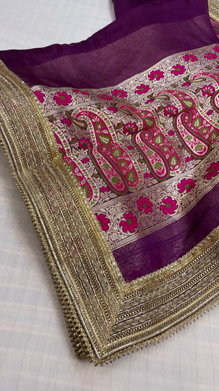 Maharani grapewine purple tissue tanchoi jamevar meenakari saree