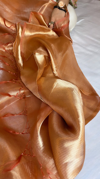 Fanta orange tissue silk brocade kadhwa saree