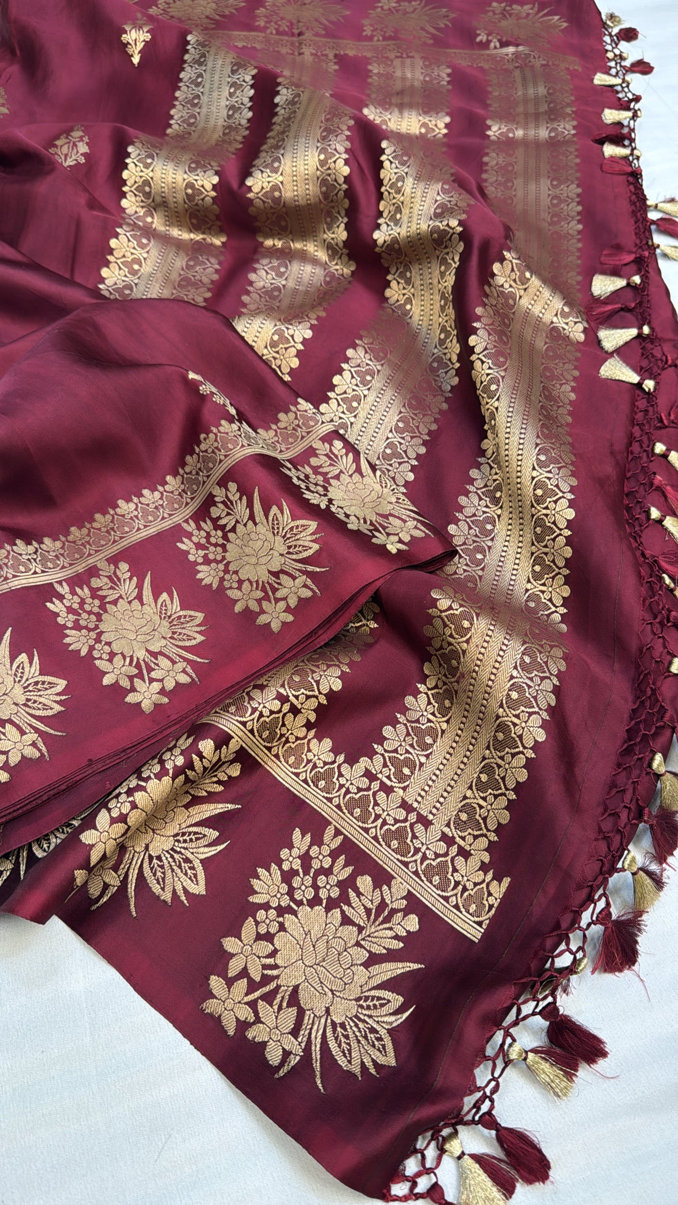 Mashru satin silk deep red shade banarasi saree