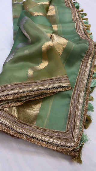 Sea green rangkaat leela kora silk jungla saree