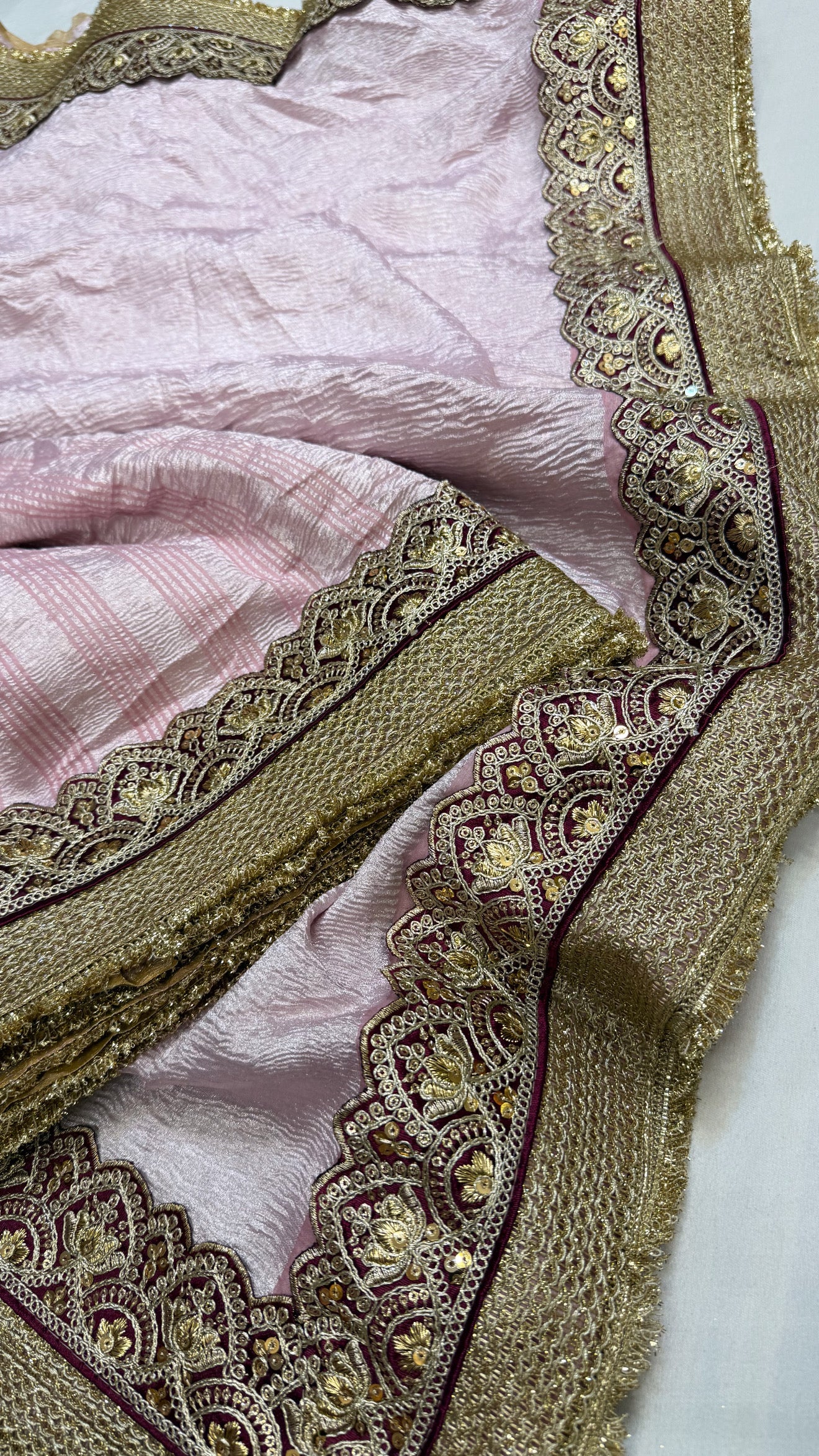 Moonga crushed tissue silk blush pink saree