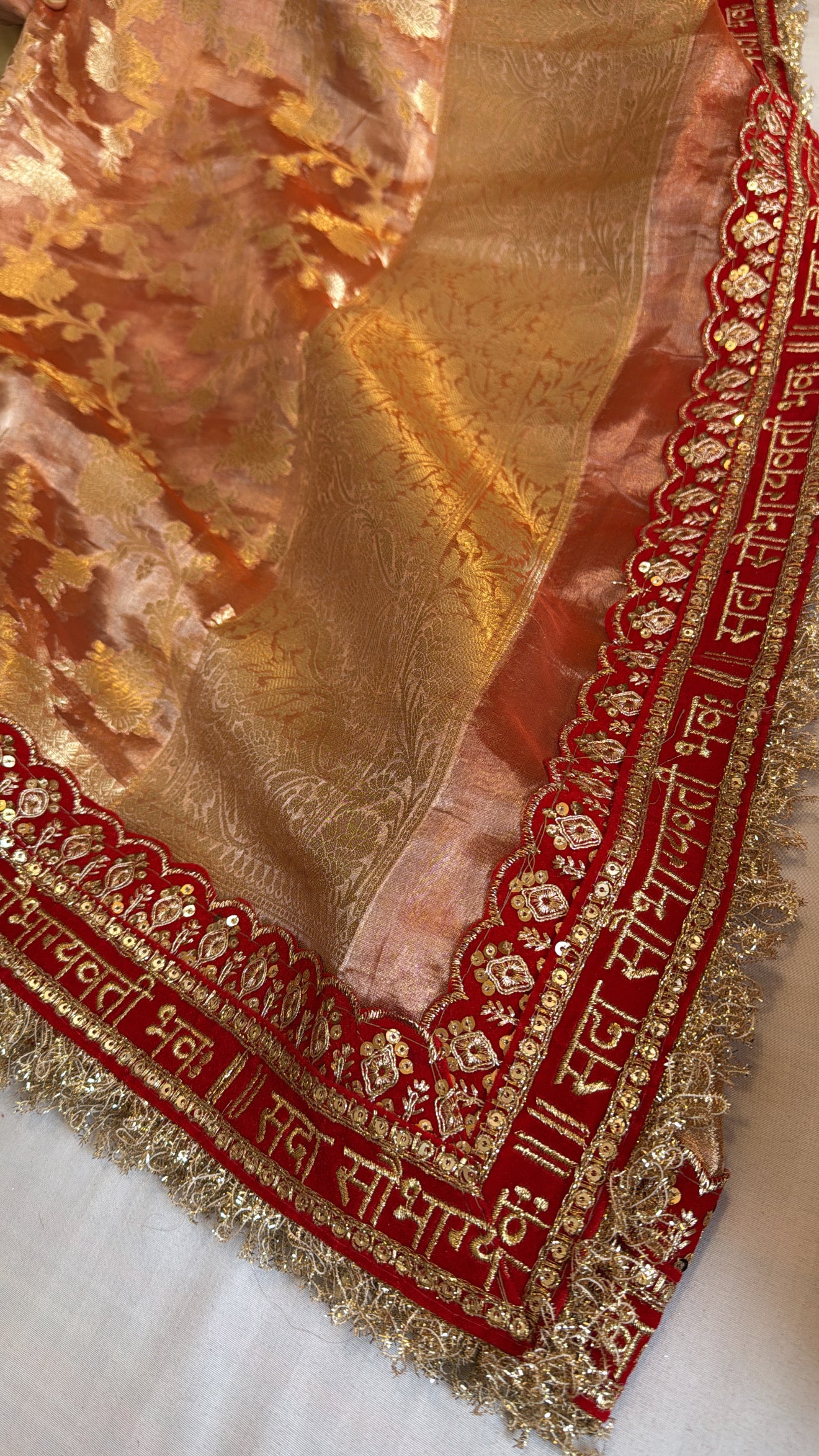 Maharani soft peachy orange tissue silk duppata