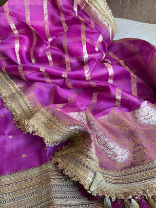 Magenta purple kora silk gotapatti kadhwa suit set