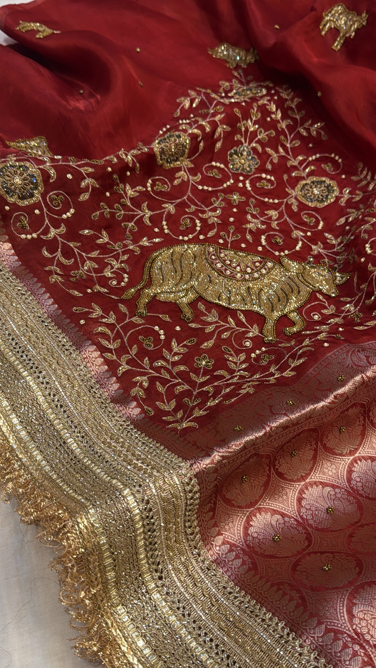Dulhan ki maa wali saree - Husn tissue silk hand embroidered kadhwa sarees