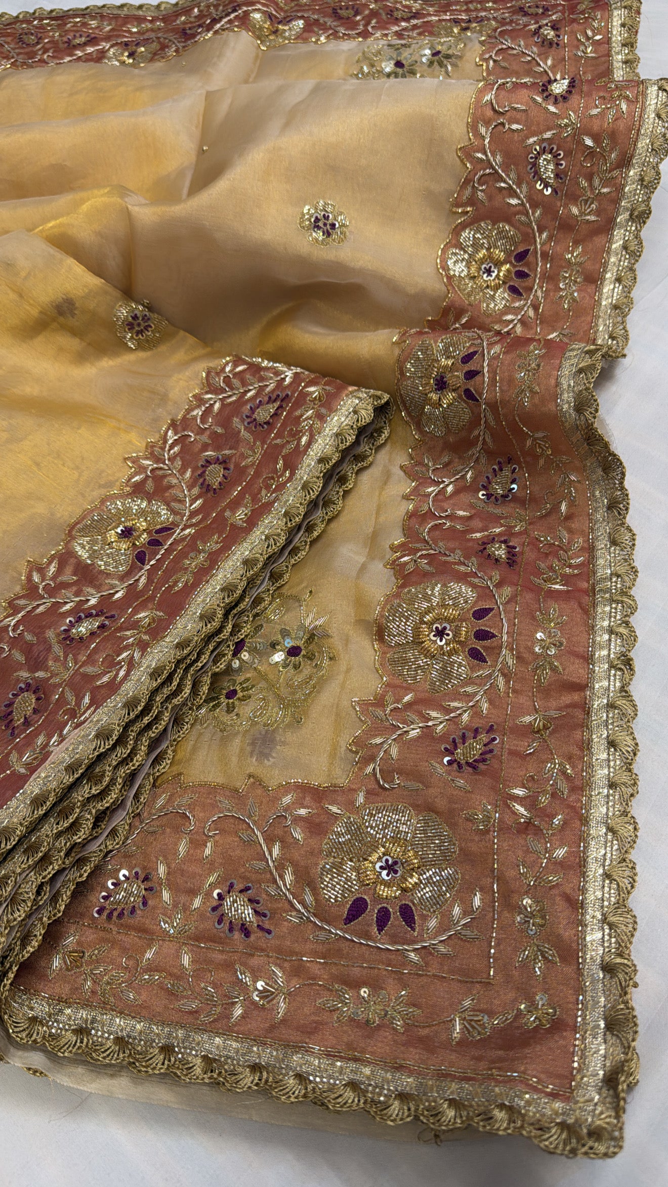 Banarasi heavy zardozi border tissue silk hand embroidered saree