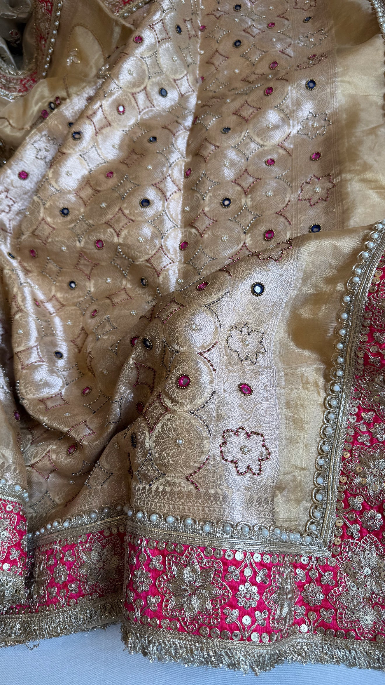 Kutchi inspired “sheesham edit” mirror work and meenakari work hand embroidered saree