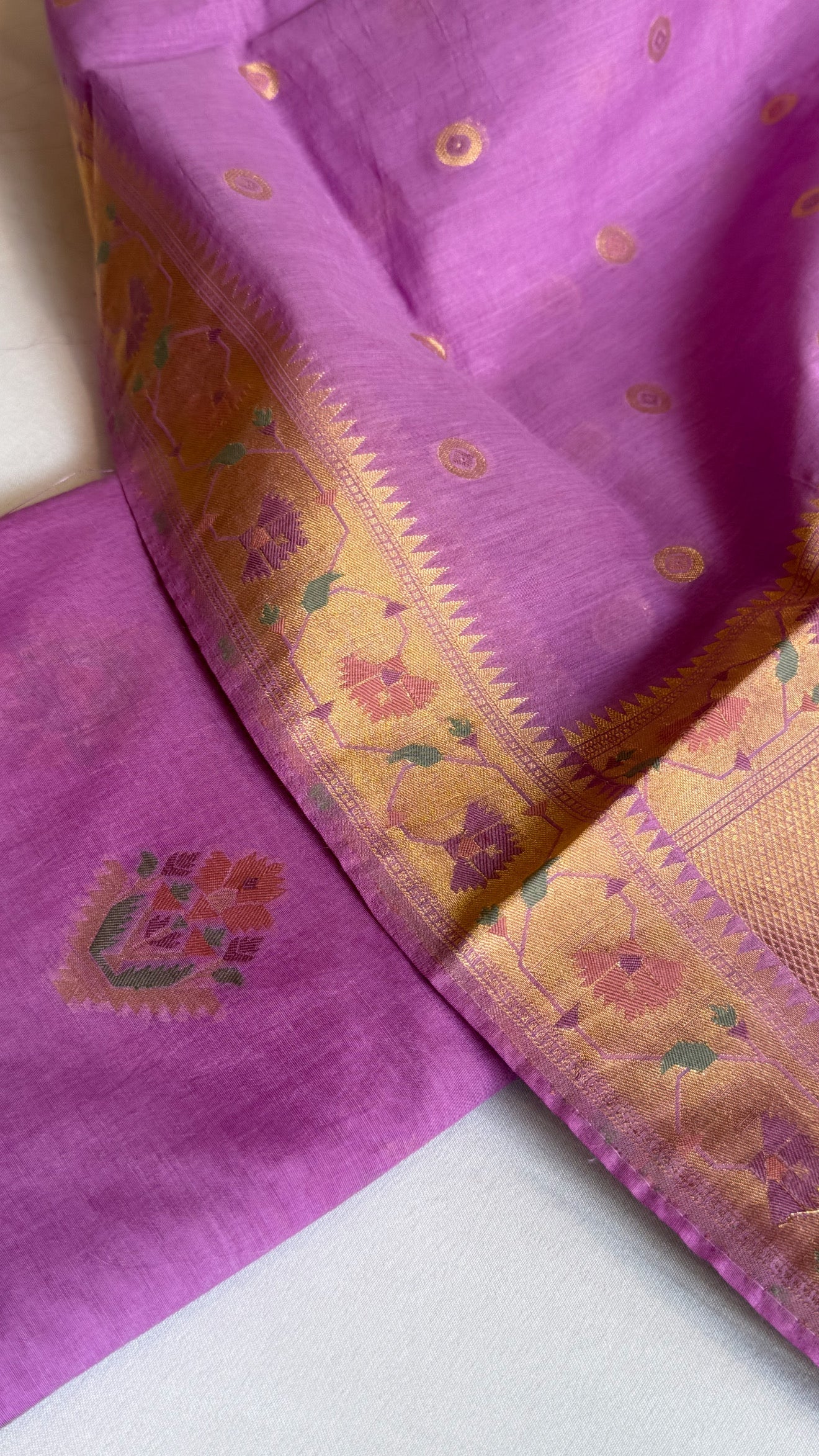 Deep lavender banarasi cotton meenakari kadhwa suit set