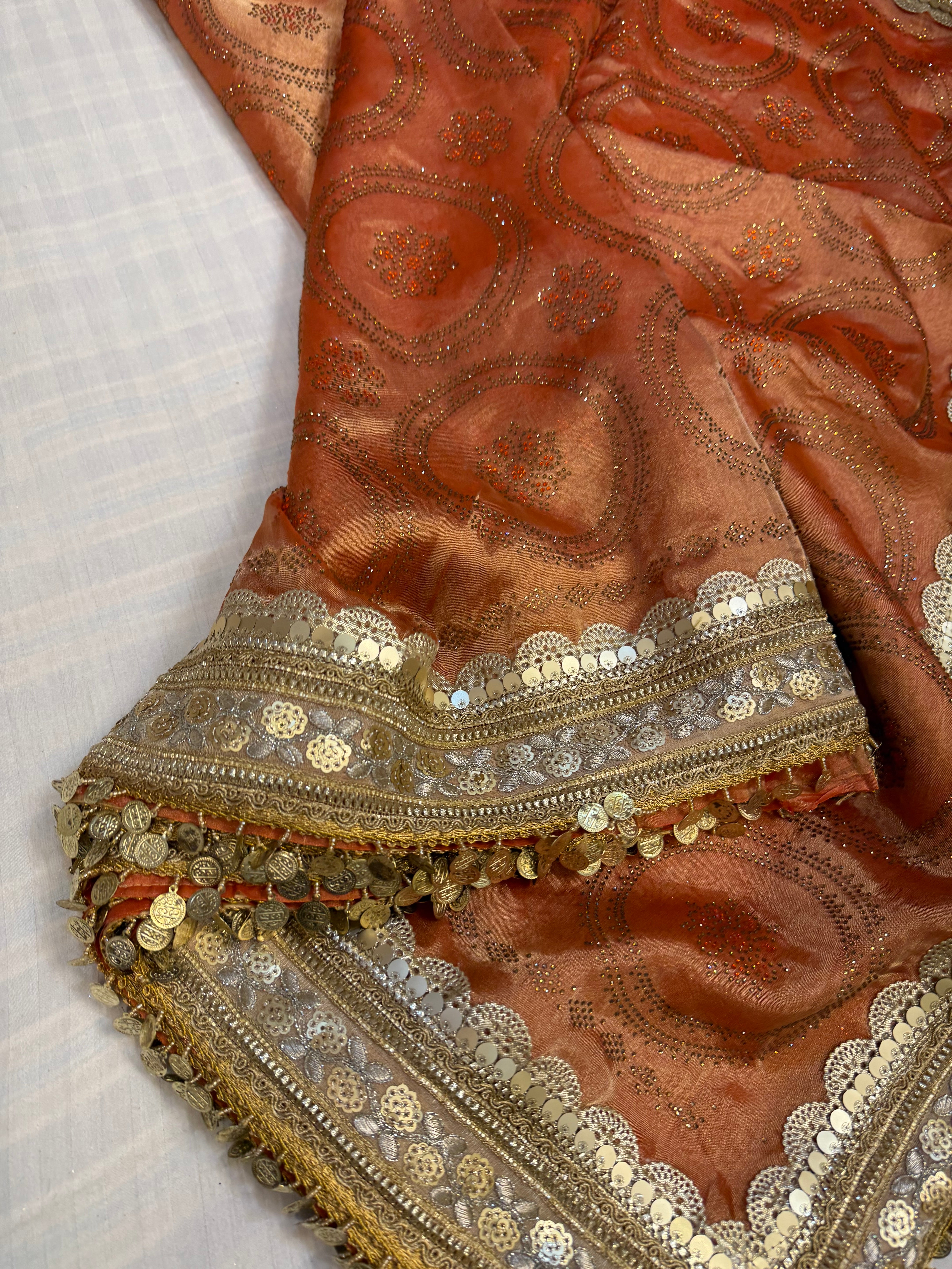 Sitara stonework tangerine orange tissue silk gotapatti saree