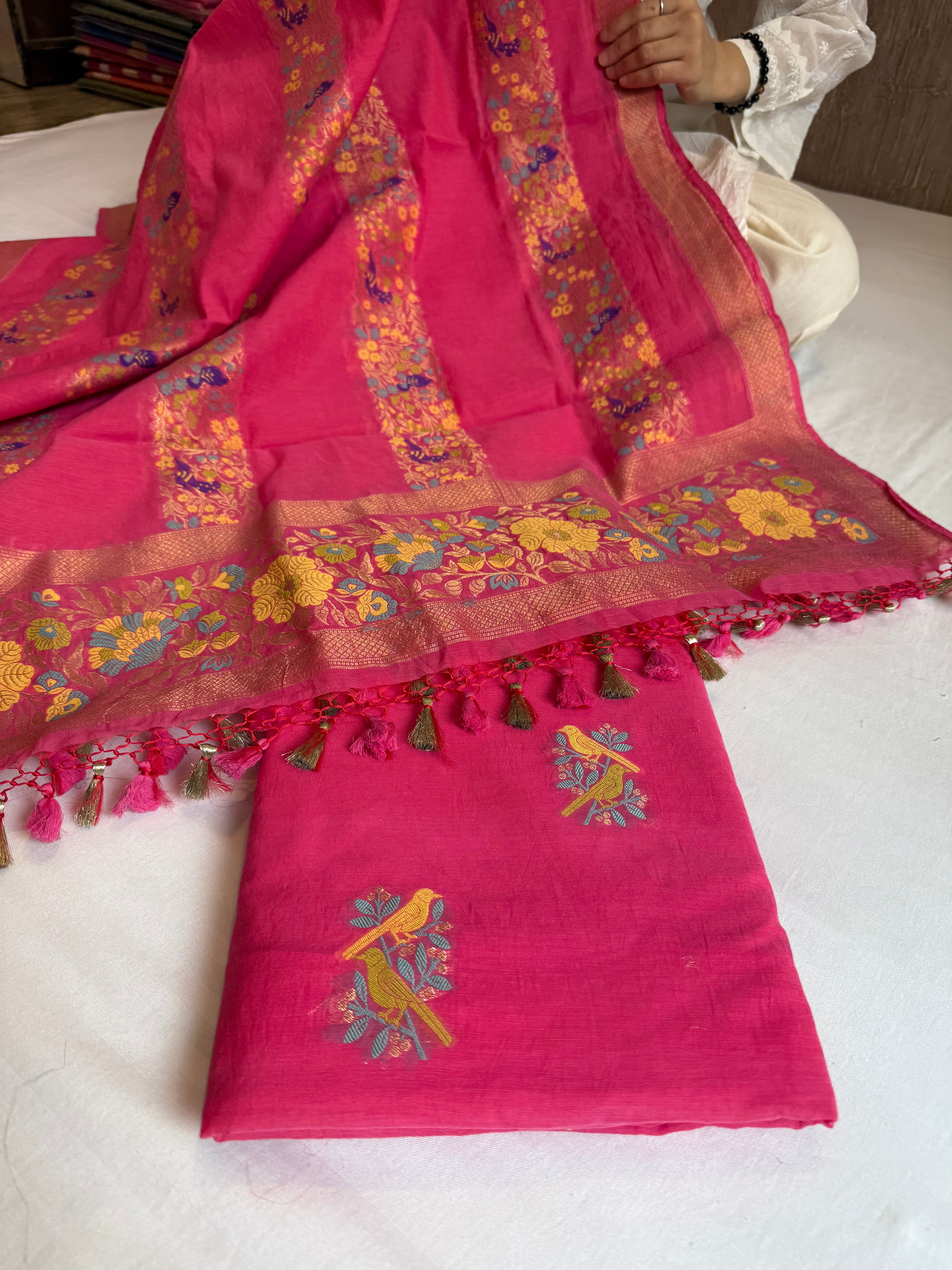 Banarasi cotton resham meenakari suit set