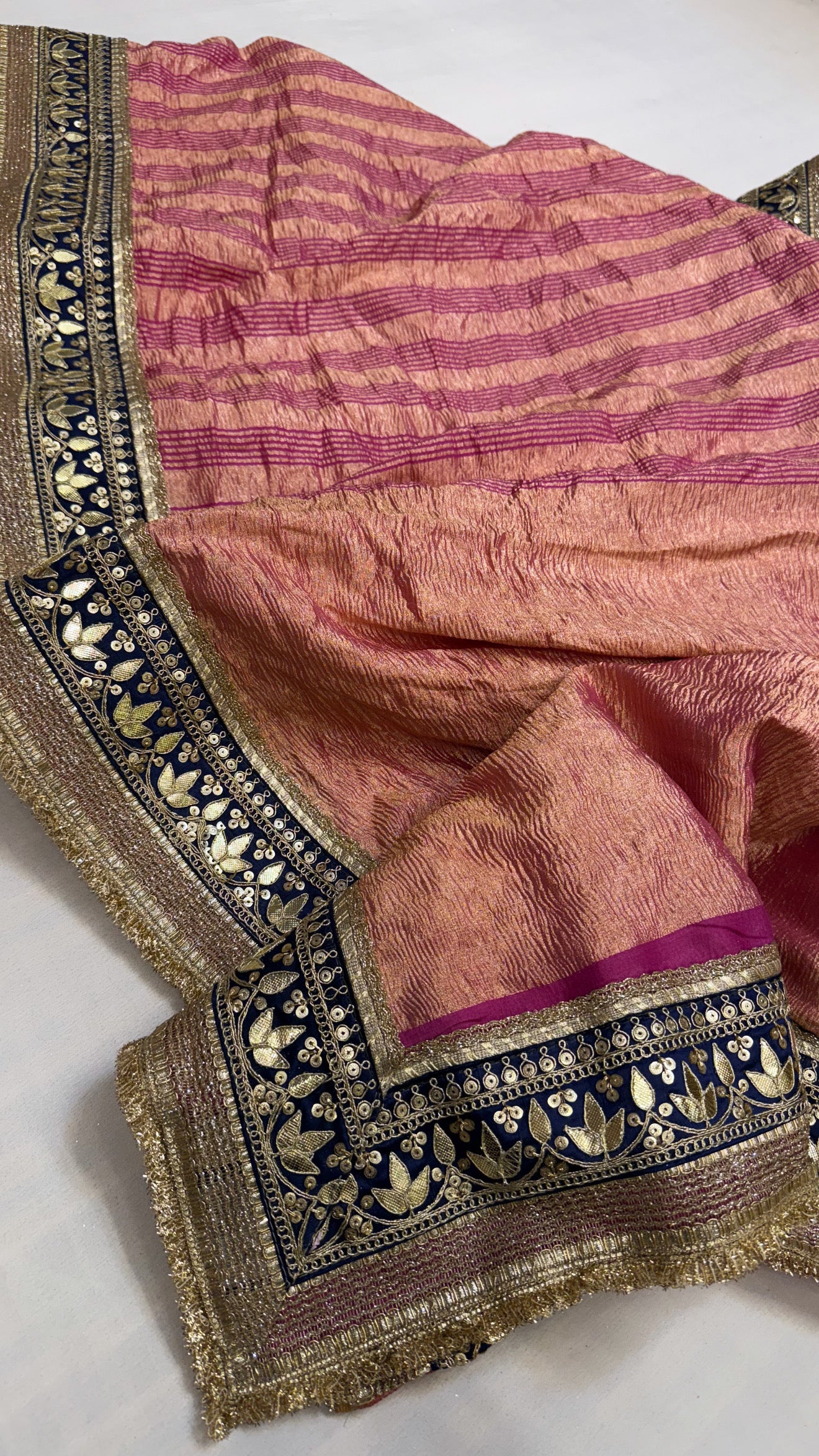 Moonga crushed tissue silk rani pink saree