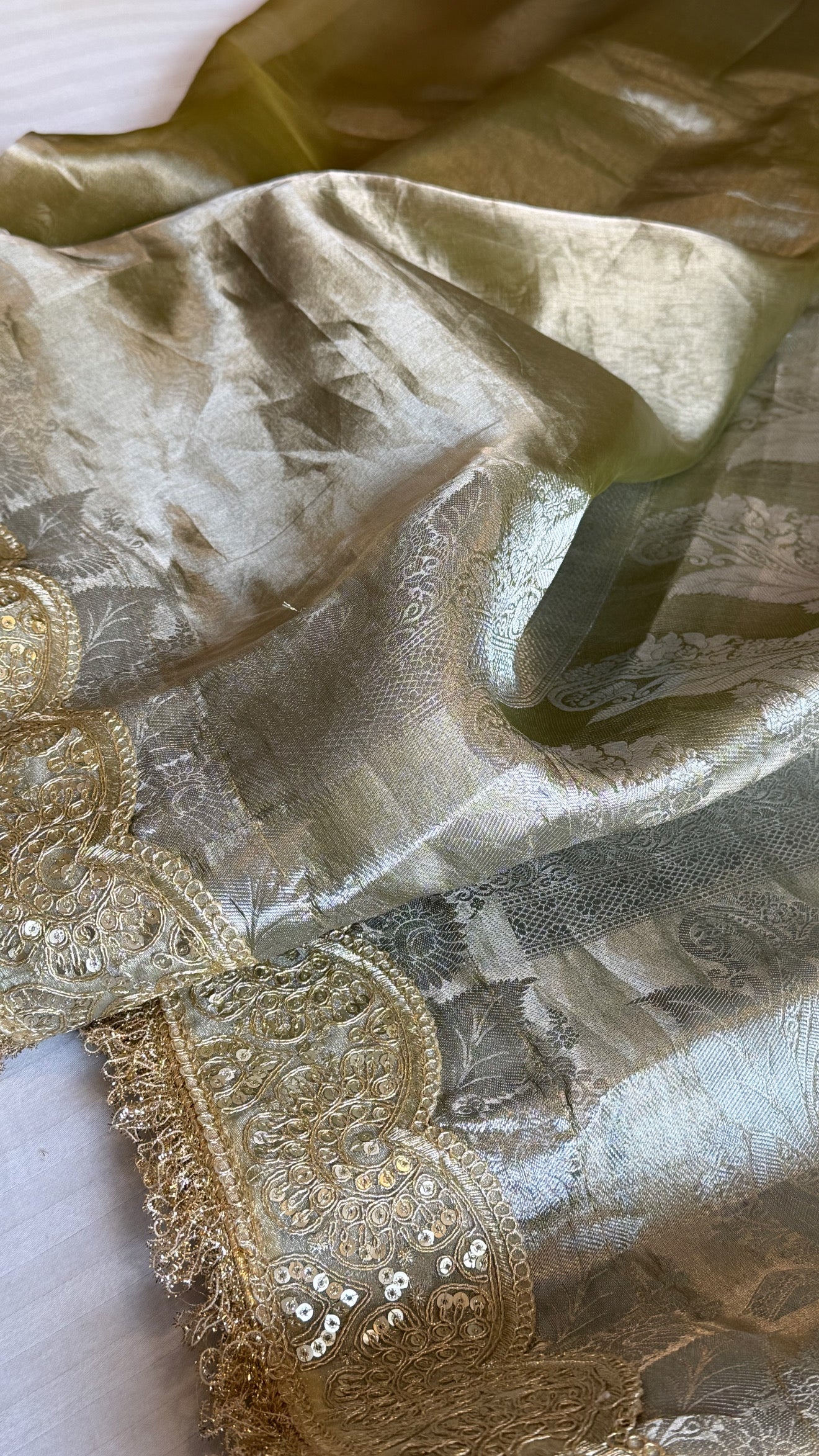 Earthy shades of rang birangi maharani tissue silk kadhwa saree