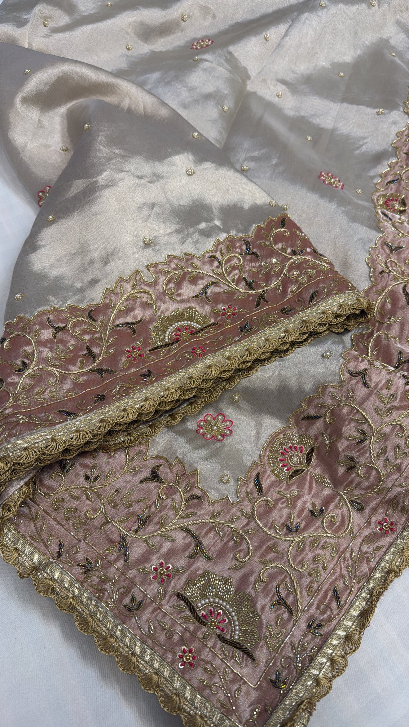 Banarasi heavy zardozi border tissue silk hand embroidered saree