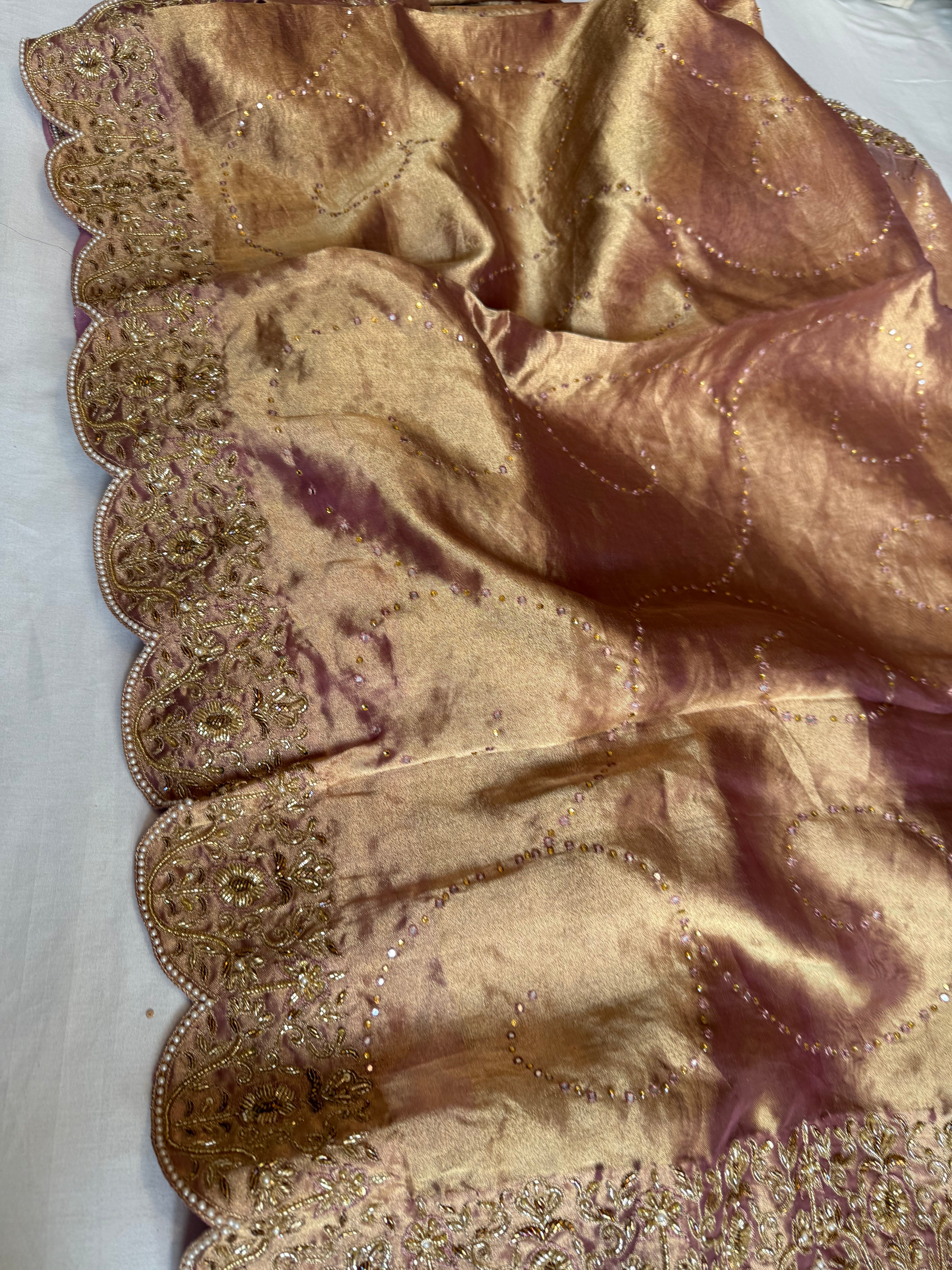 Umrao jaan inspired double diamond tissue silk zardozi hand embroidered saree