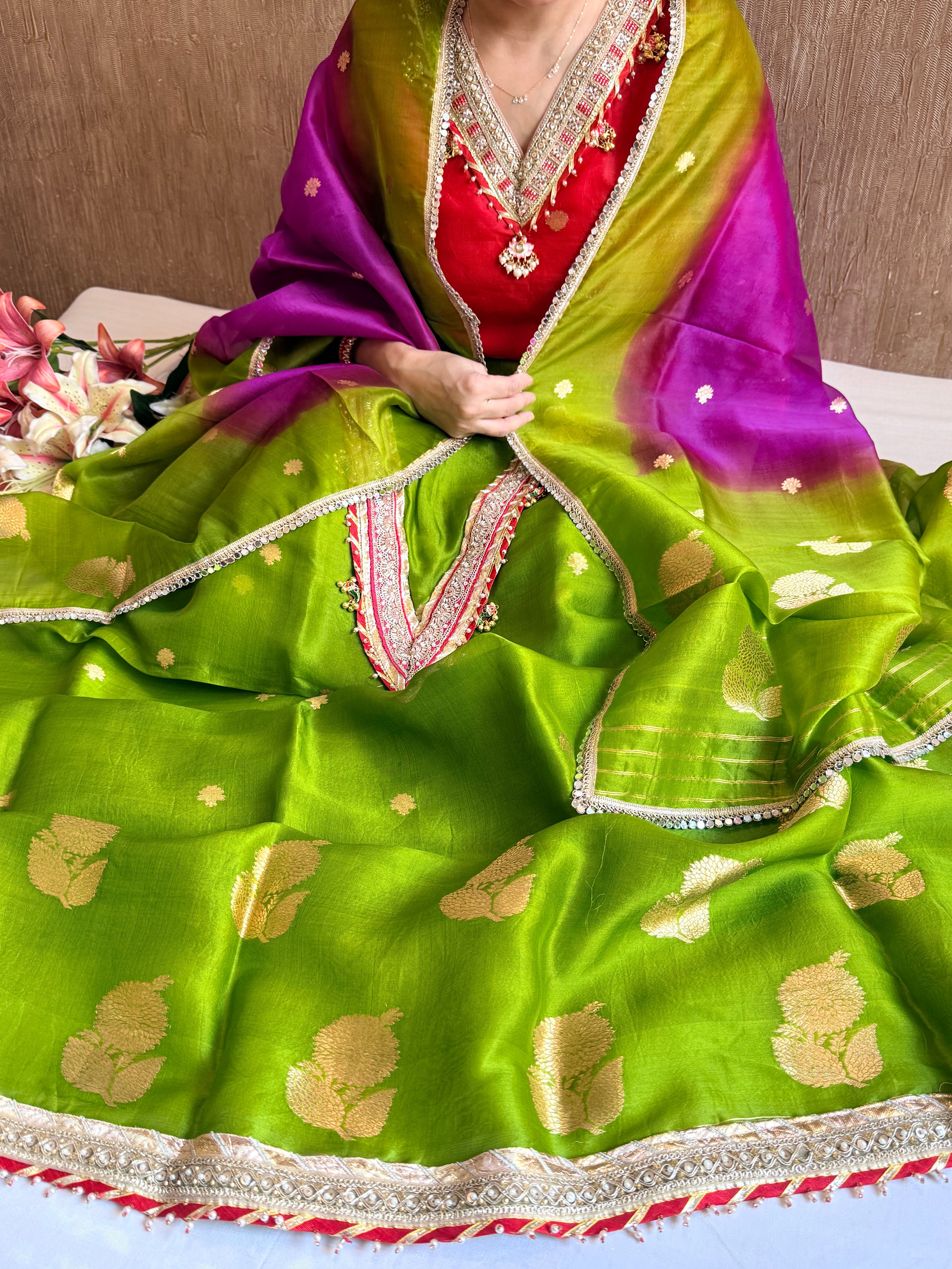 Punjabi kudi edit - Banarasi kora silk ghungroo and gotapatti suit sets