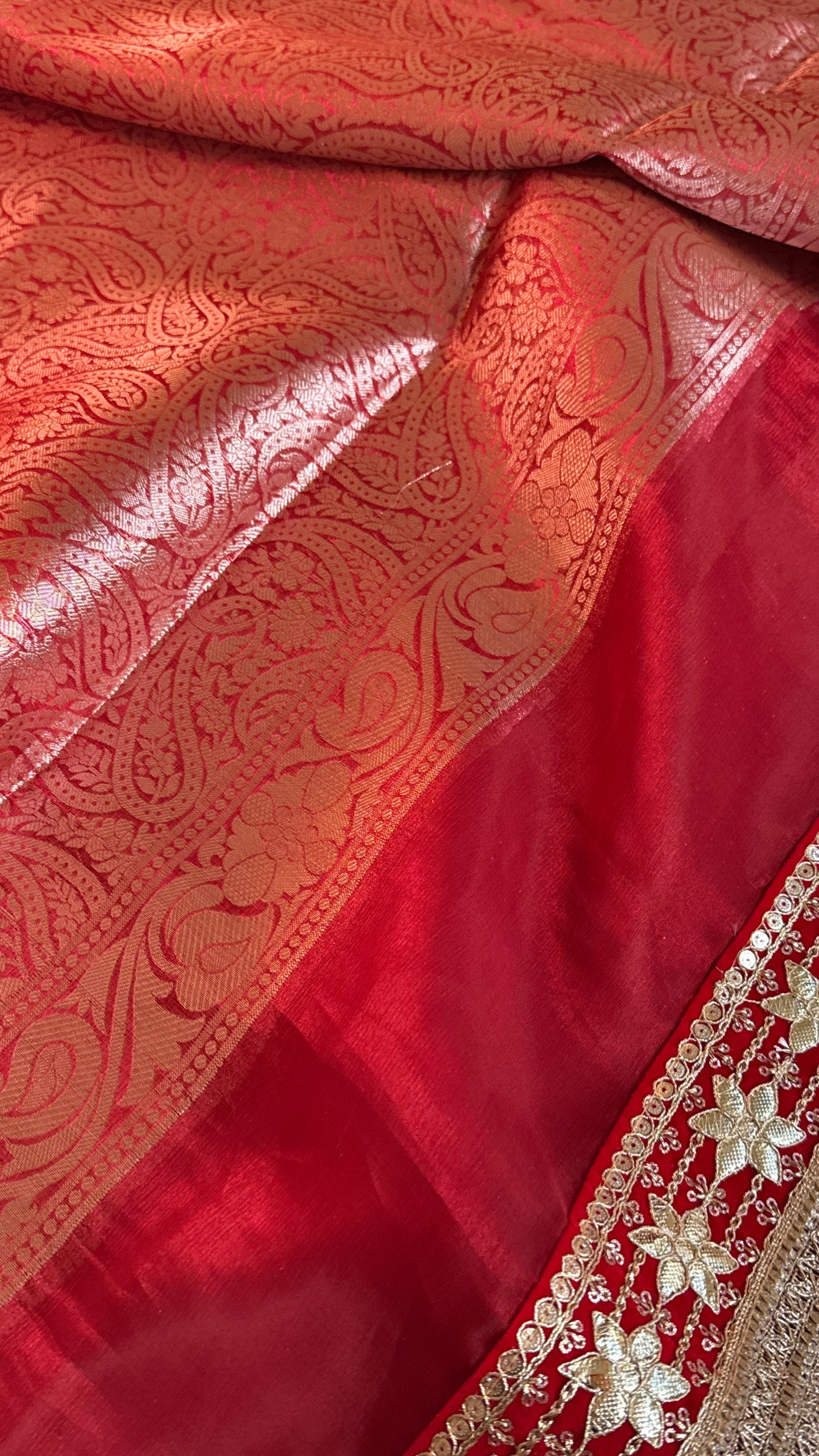 Teej special - Blood red maharani tissue silk gotapatti border saree
