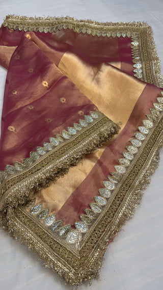 Maharani cherry blush pink tissue silk saree