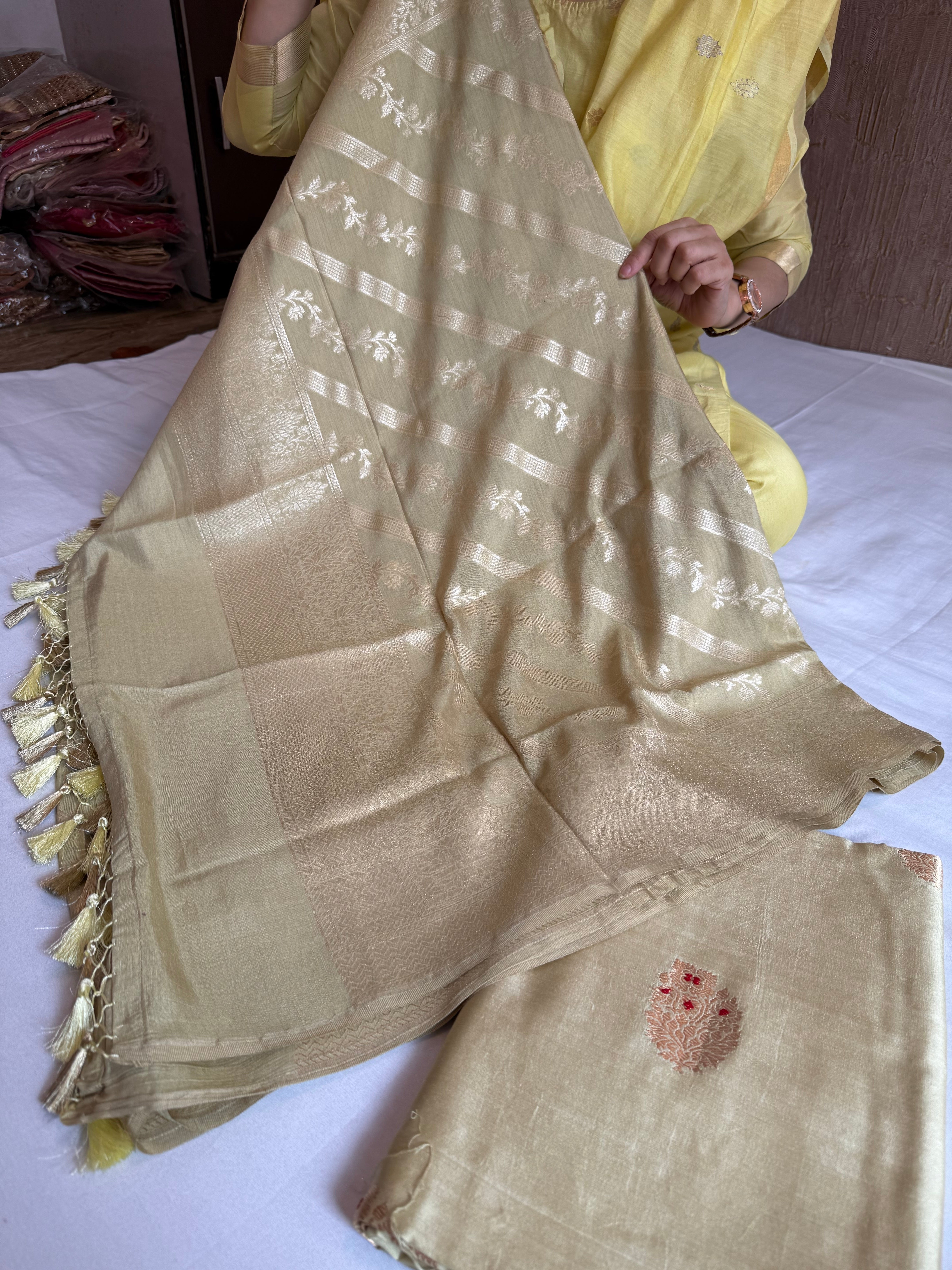 Mint green moonga silk kadhwa buti jungla meenakari suit sets