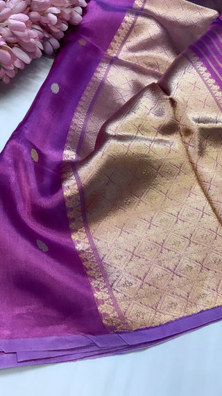 Pure banarasi magenta purple tissue silk handwoven kadhwa buti saree with kadhwa intricate border buti weaving