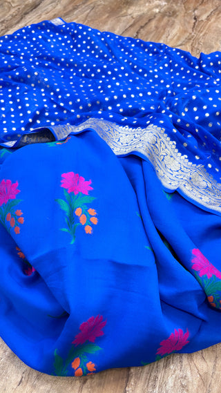 Ink blue banarasi gorgette kadhwa meenedar suit set