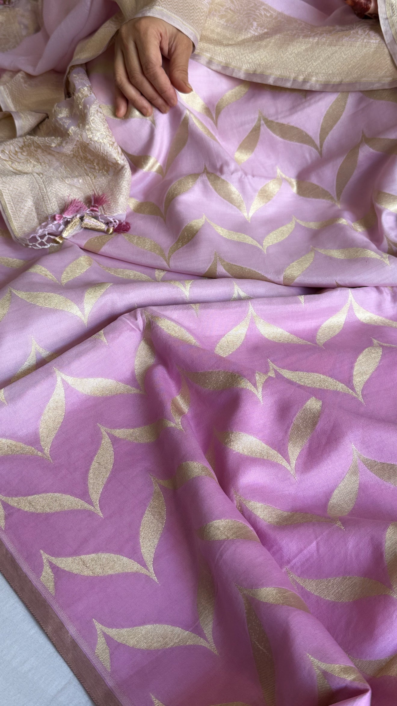 Blush pink chiniya silk ombre shaded kurta paired with chiffon gorgette duppata set