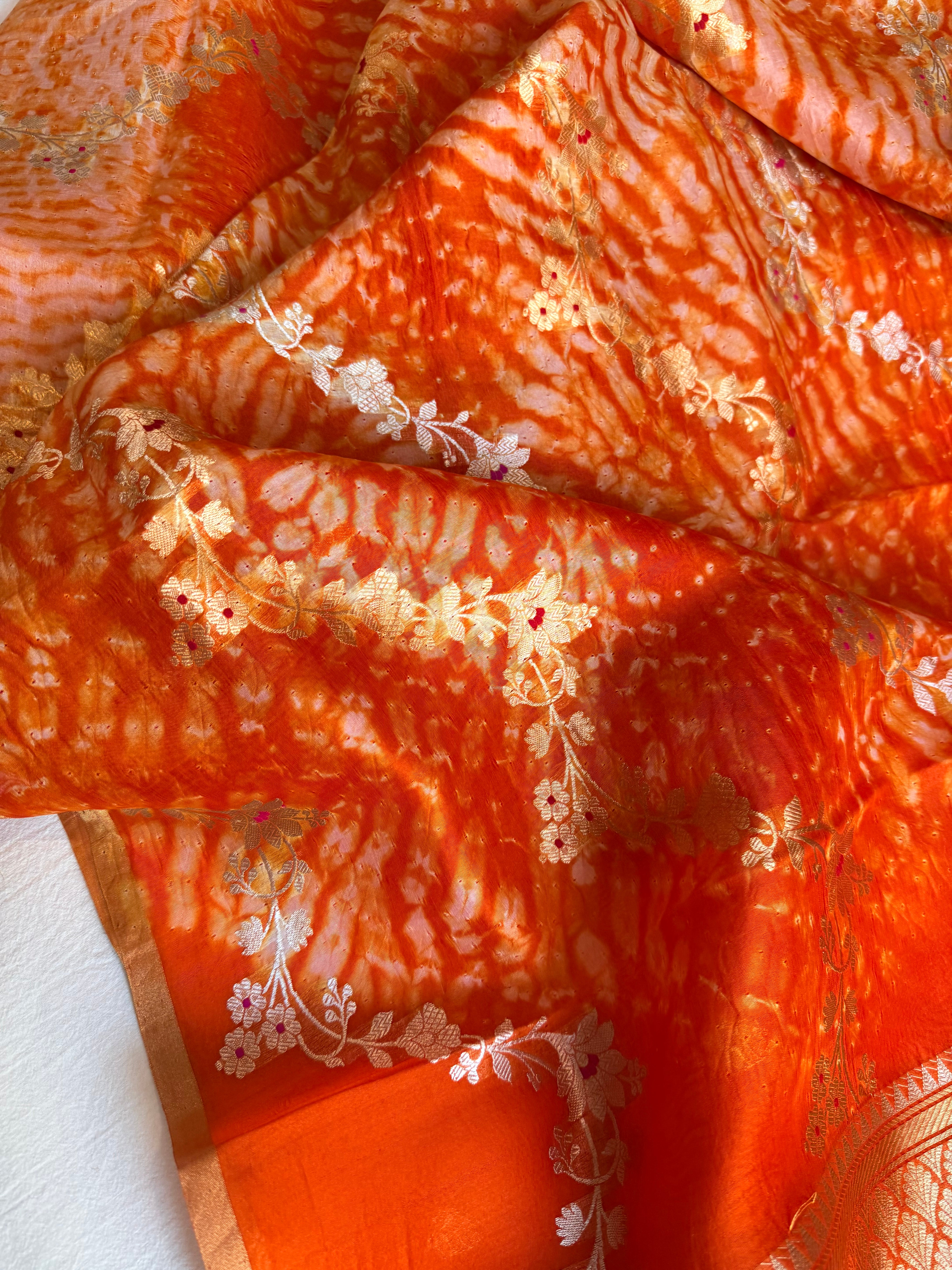 Shibori edit - Banarasi kora silk kadhwa buti shibori hand dyed saree