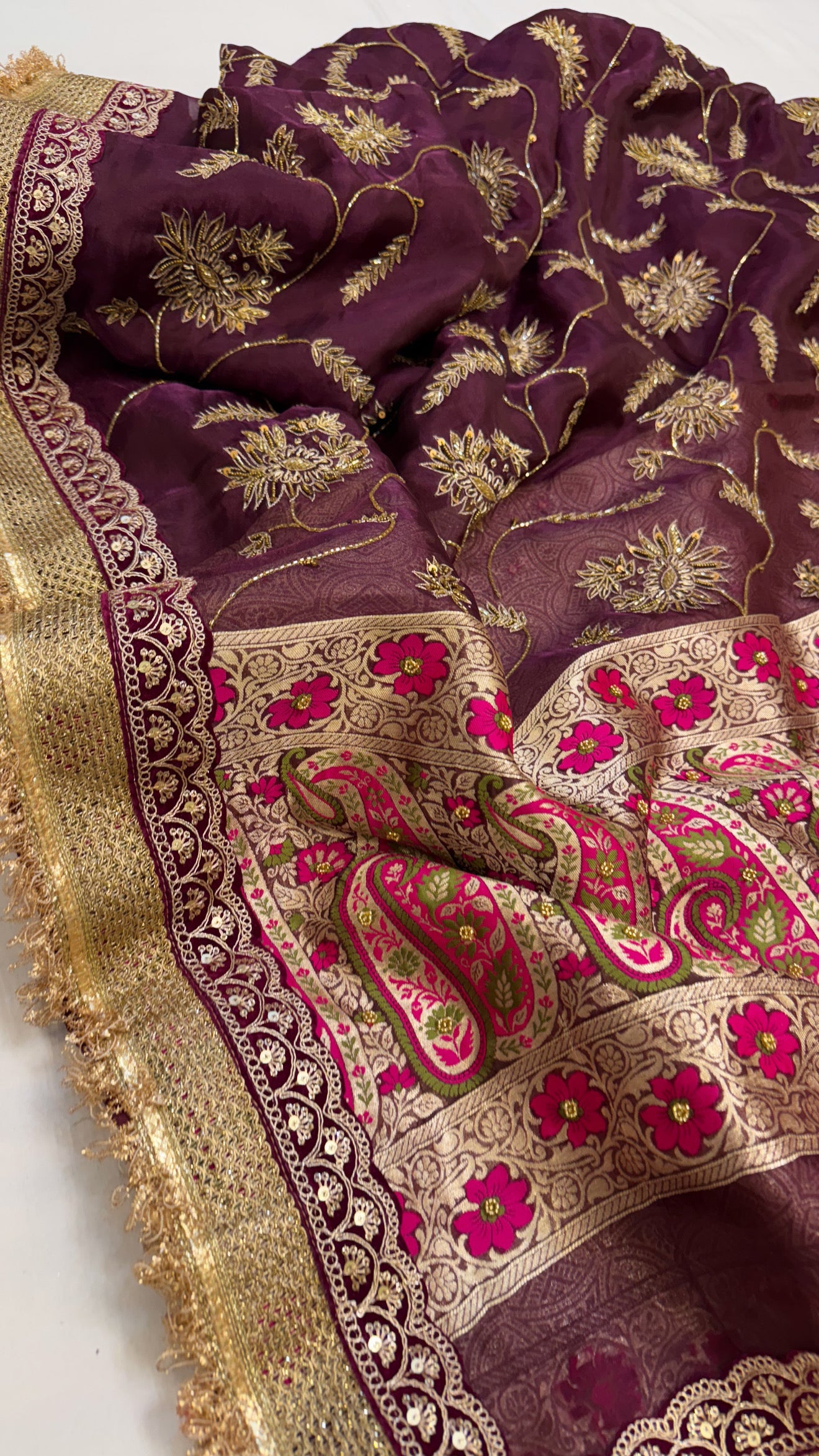 Husn shadi wali saree - Midnight purple husn tissue silk heavy jaal hand embroidered saree