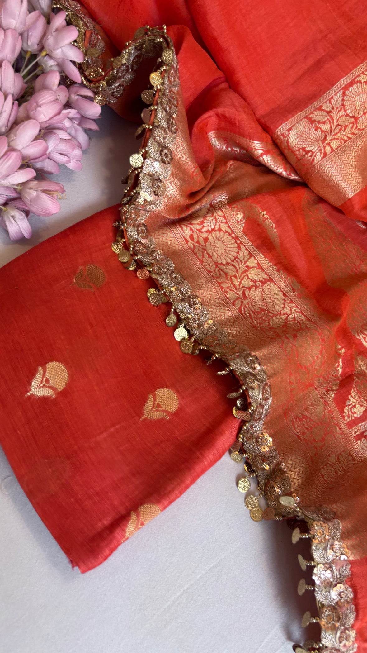 Fanta orange linen gorgette suit sets