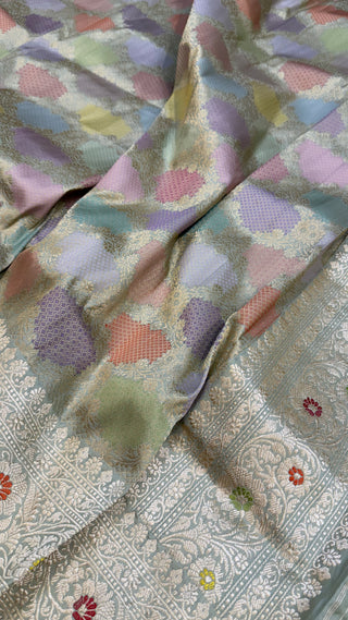 Pastel hues of katan tissue silk kadhwa rangkaat duppata