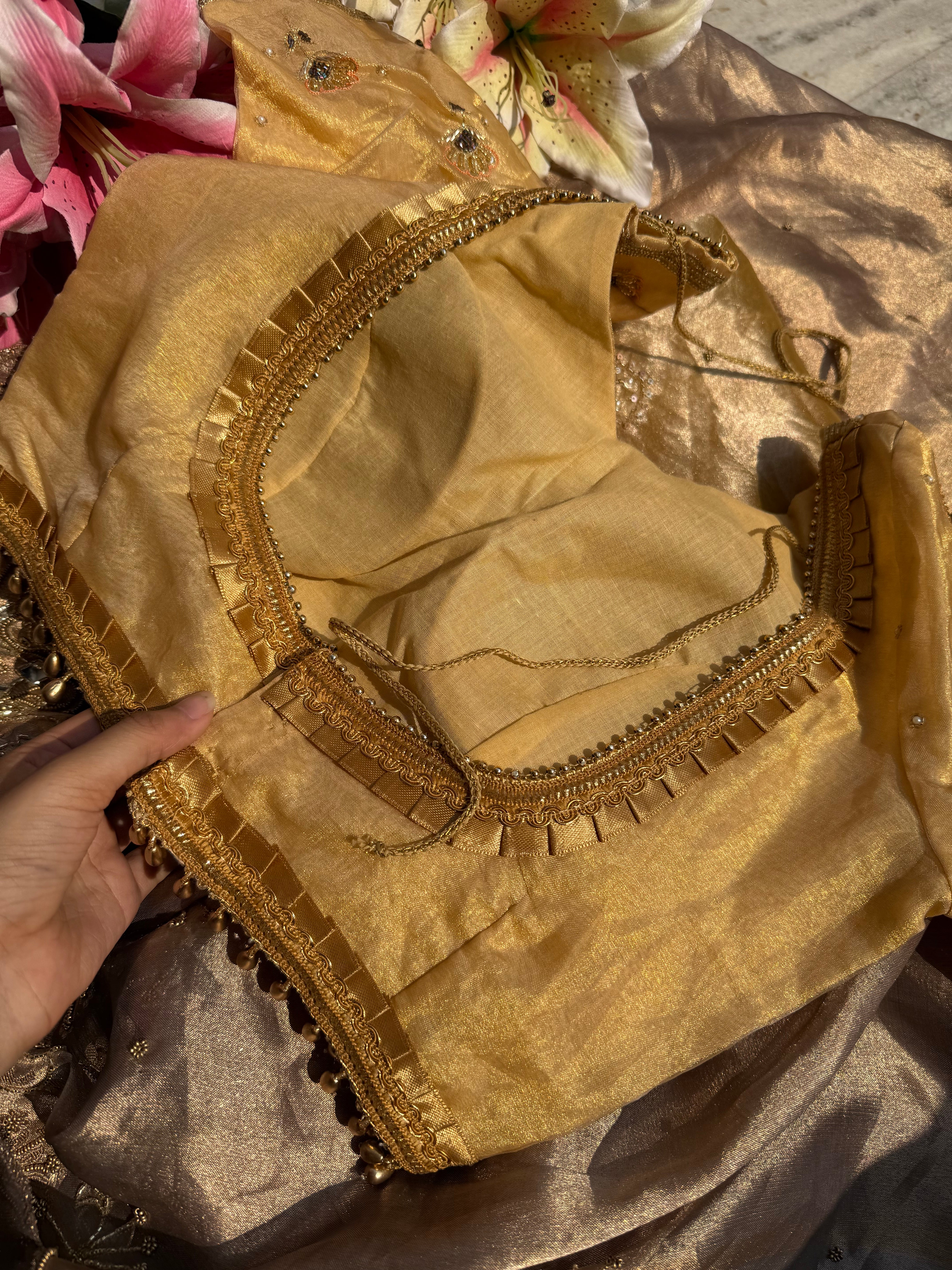 Golden tissue silk free size blouse piece