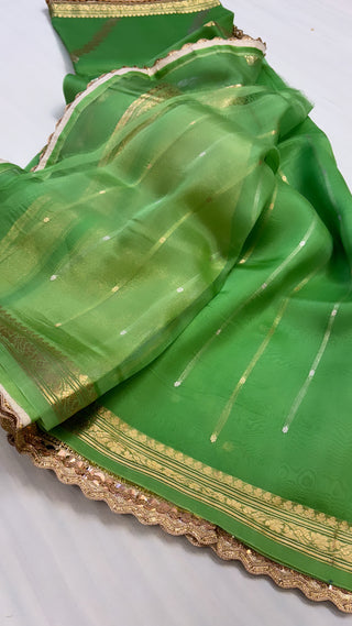 Mehendi green shade leela kora silk jungla saree