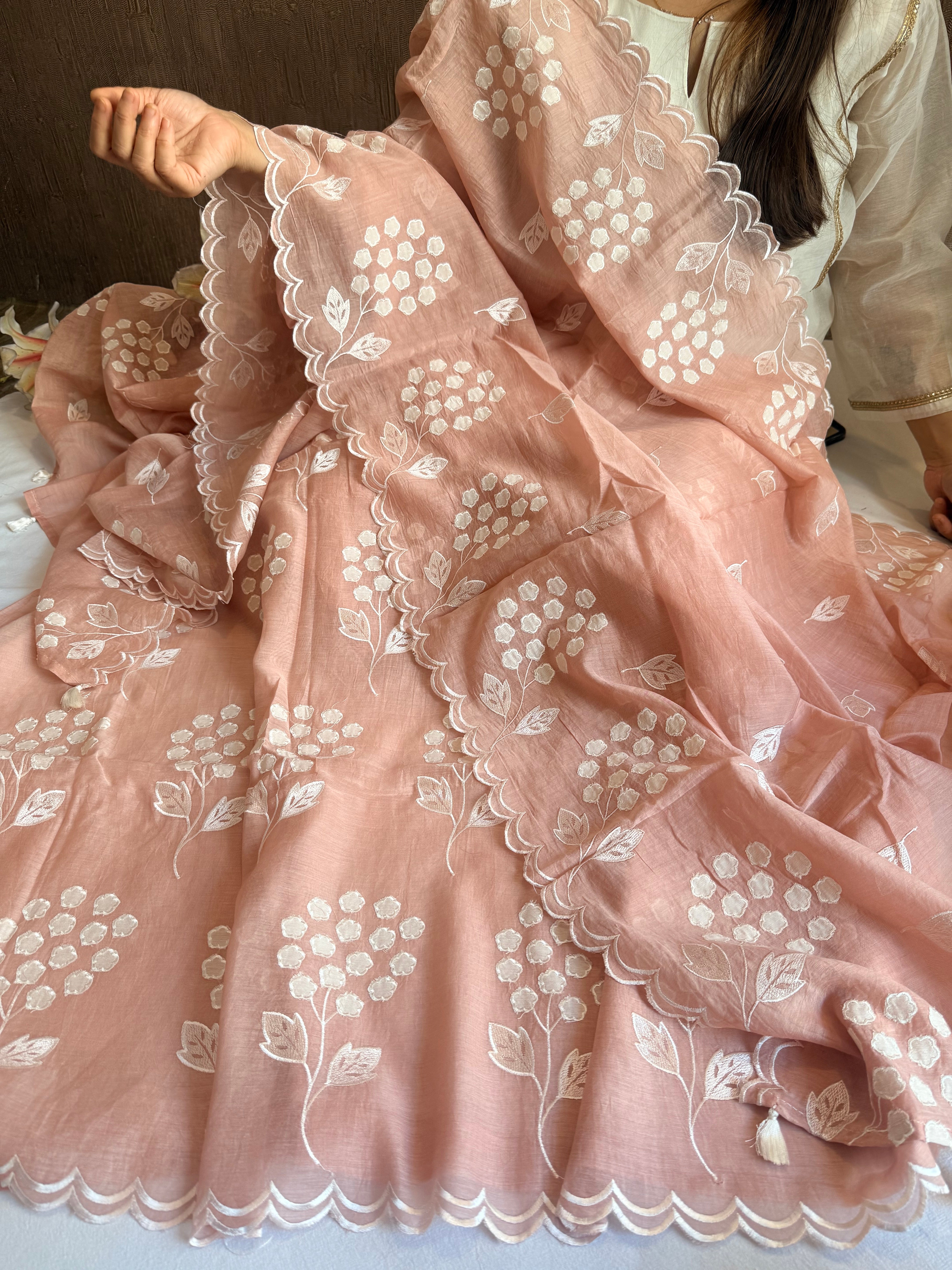 Alia bhatt inspired banarasi mulmul appliqué work suit set