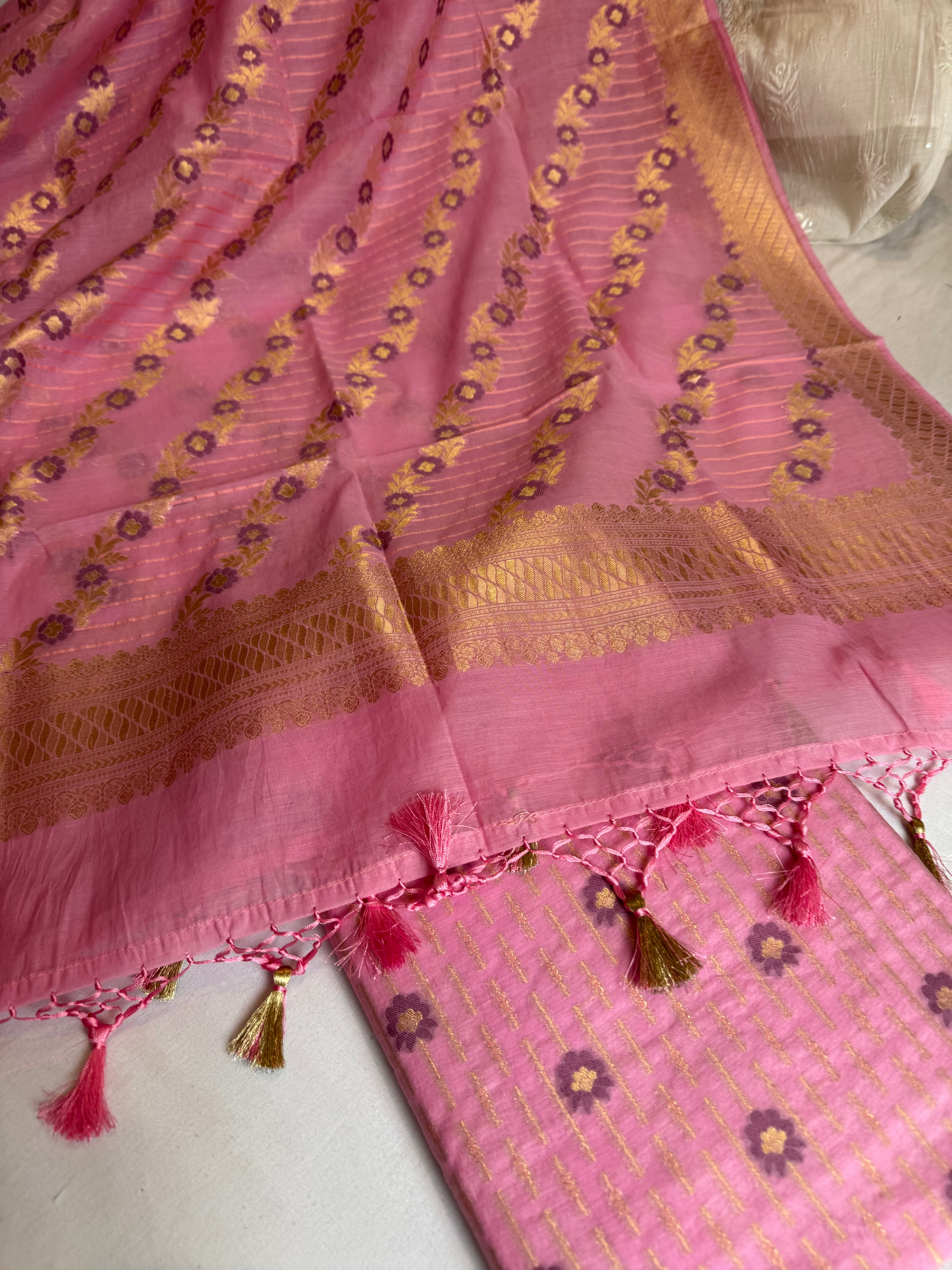 Banarasi cotton resham meenakari suit set