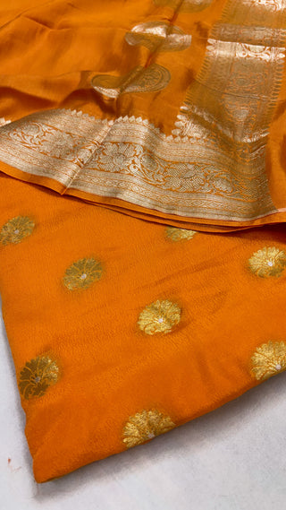 Fanta orange banarasi gorgette kadhwa suit set