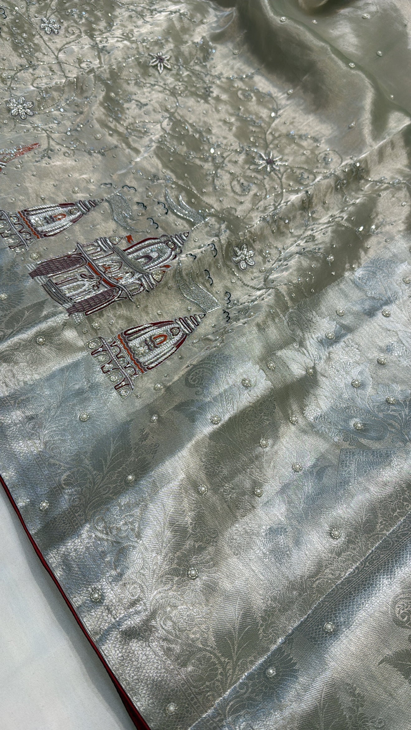 Aashirwad wali diamond tissue silk hand embroidered kadhwa saree