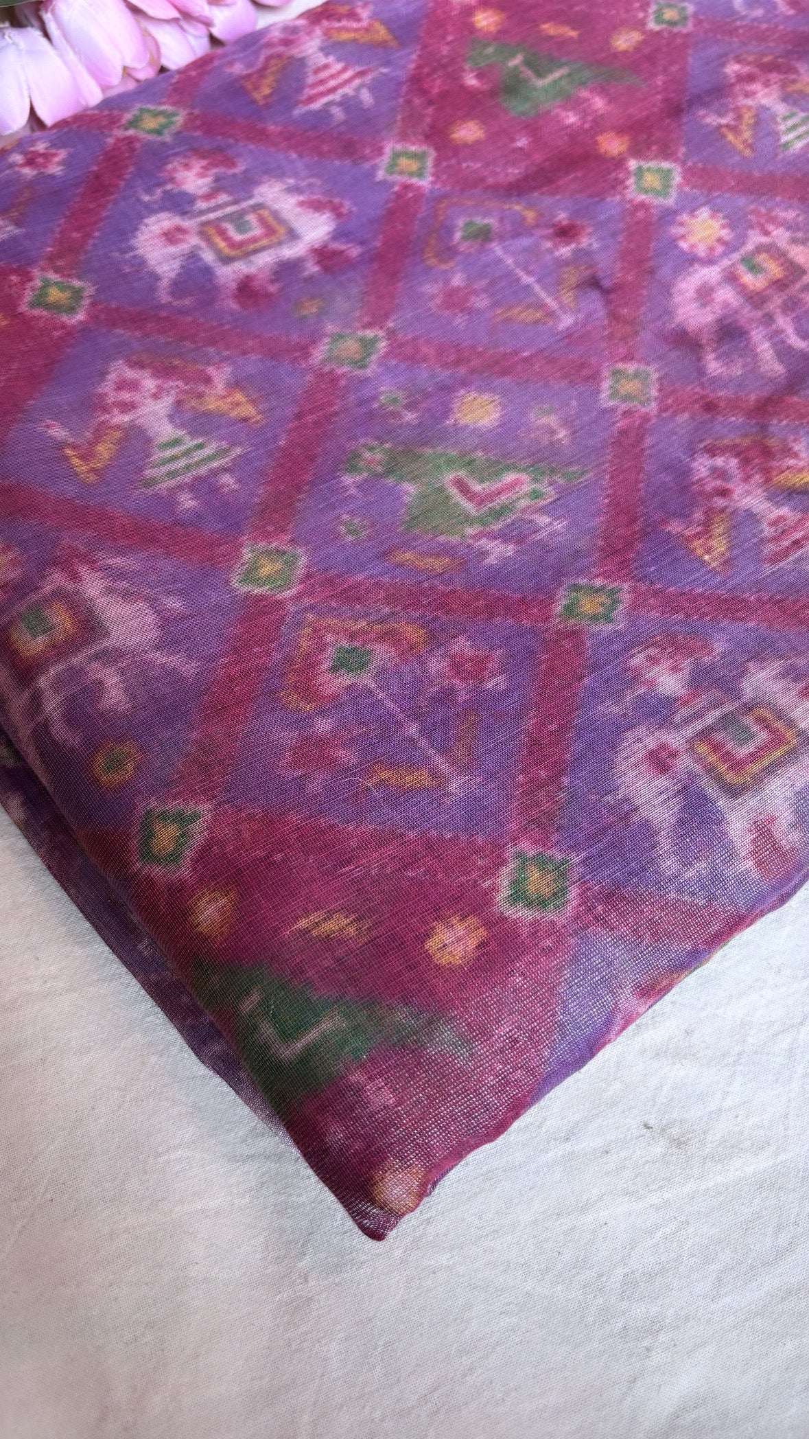 Printed cotton tissue silk kadhwa fabric