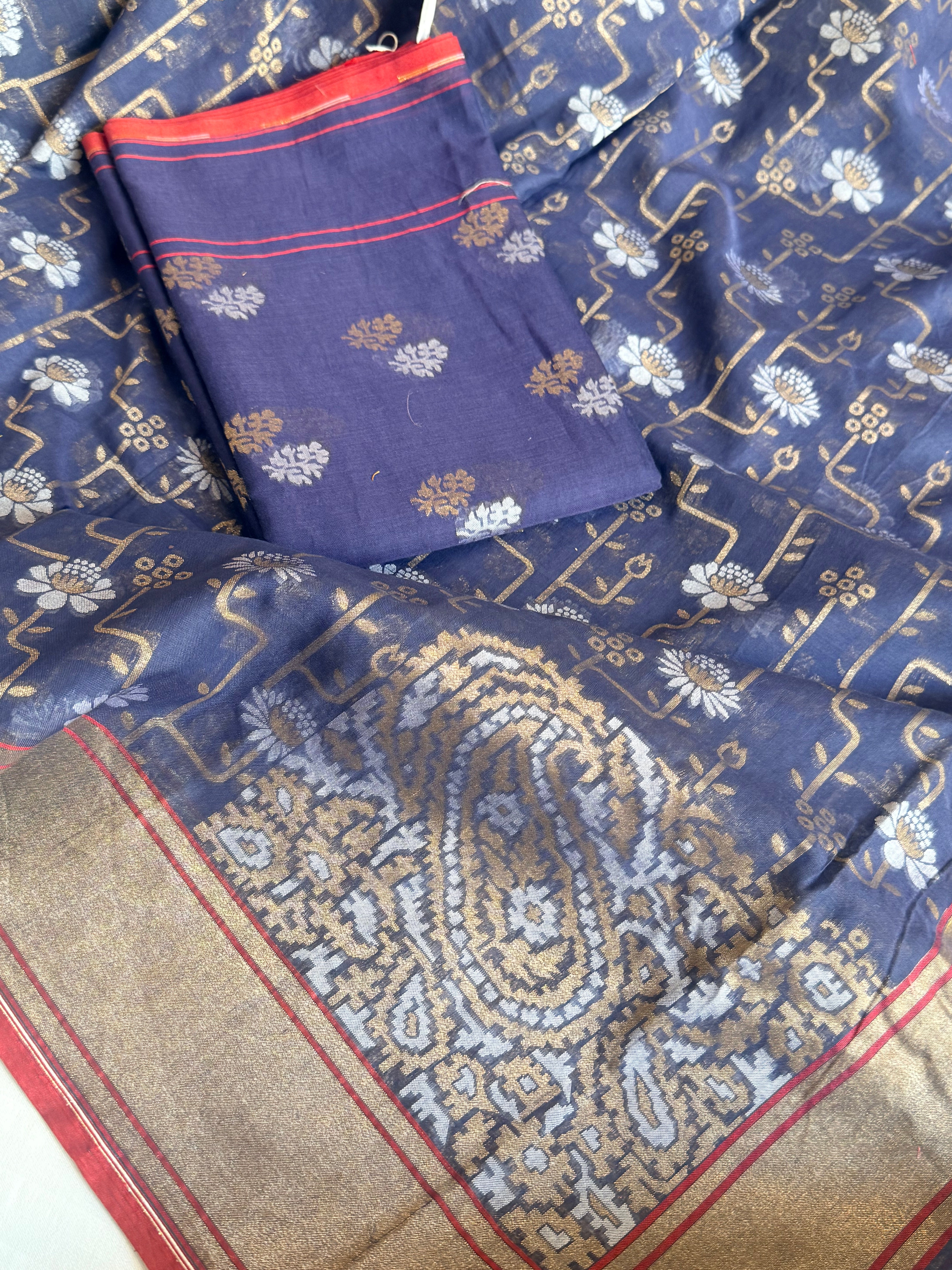 Iktara jamdani kadhwa sona rupa weaving banarasi mul cotton suit set