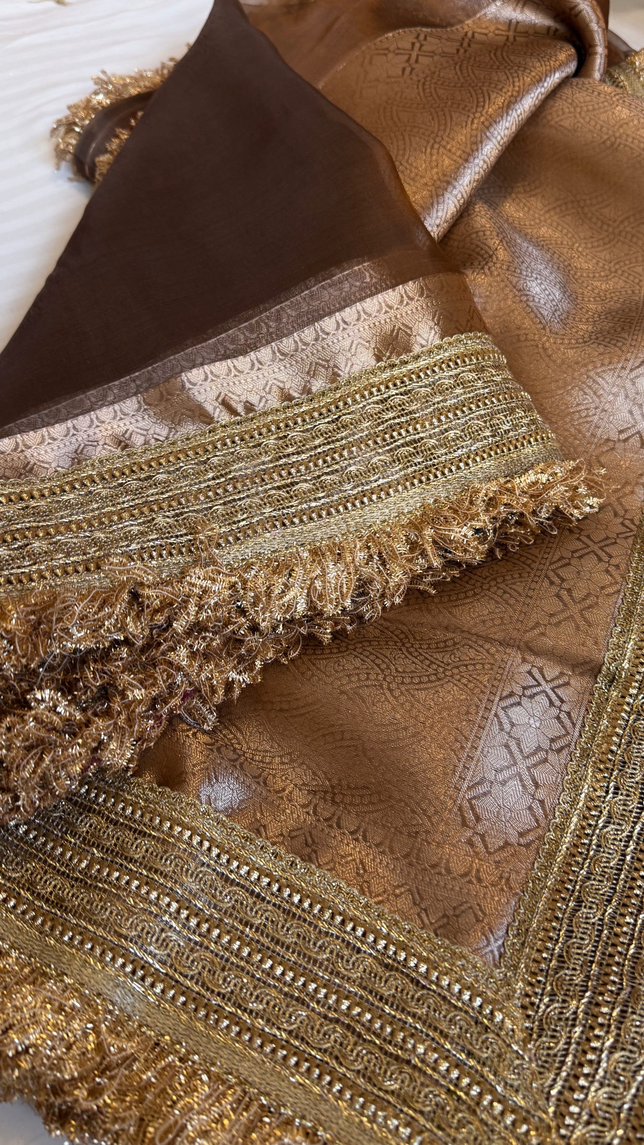 Most viral maharani rose brown tissue silk saree