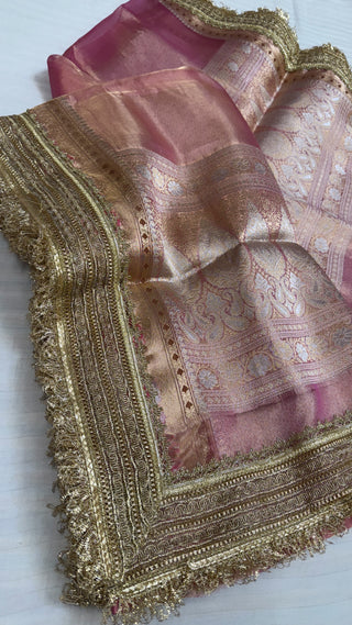 Maharani baby pink tissue silk kadhwa saree