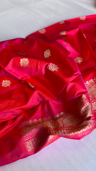 Banarasi fuschia pink katan silk kadhwa suit set