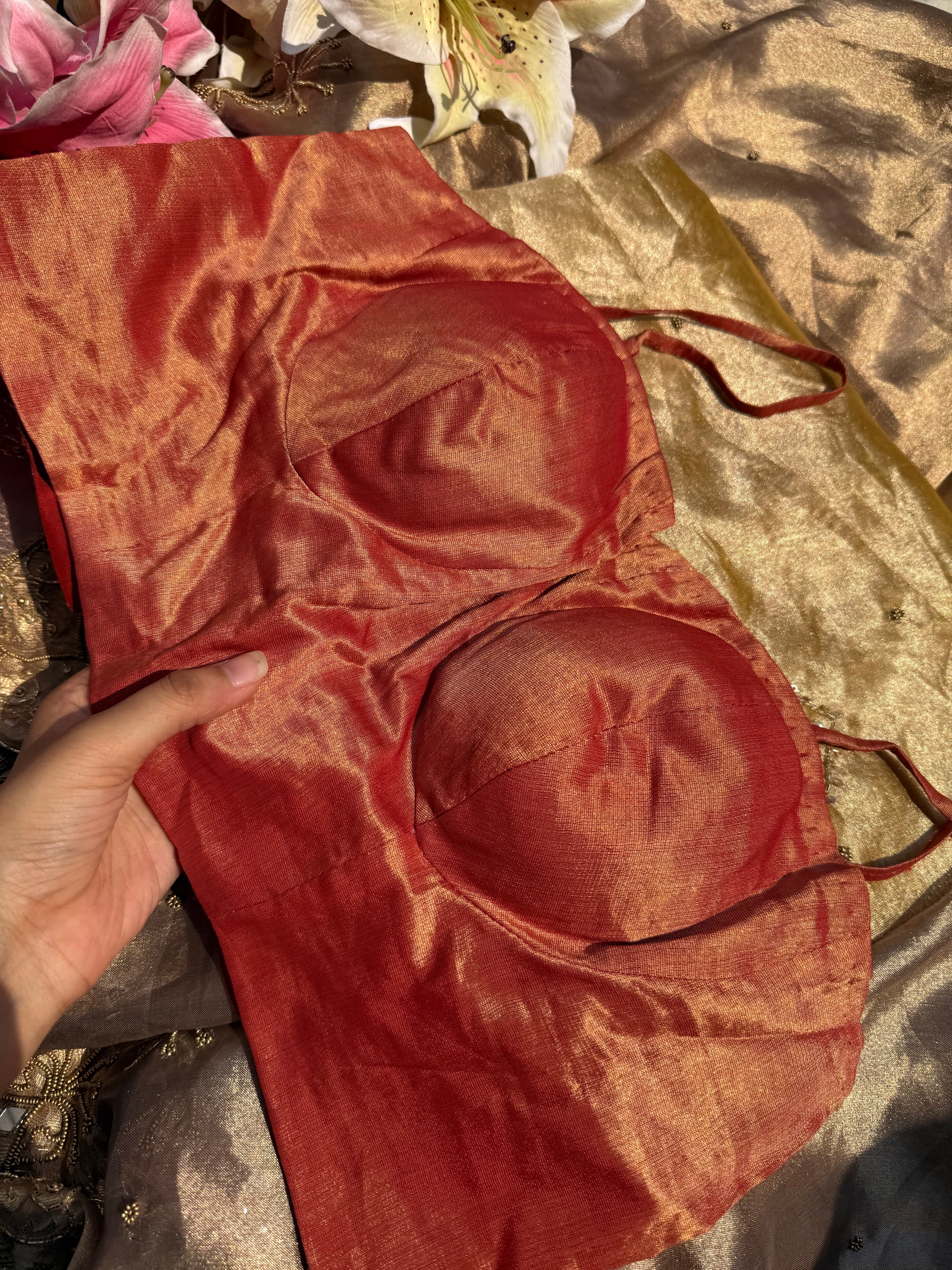 Tangerine red free size stitched blouse piece