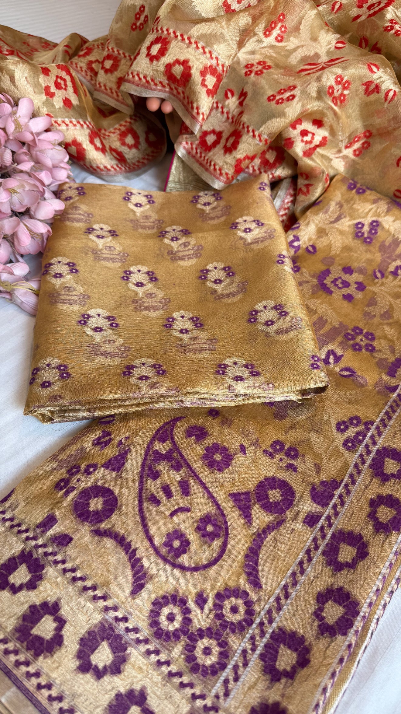 Iktara tissue silk purple meenakari tissue silk jamdani kadhwa suit set