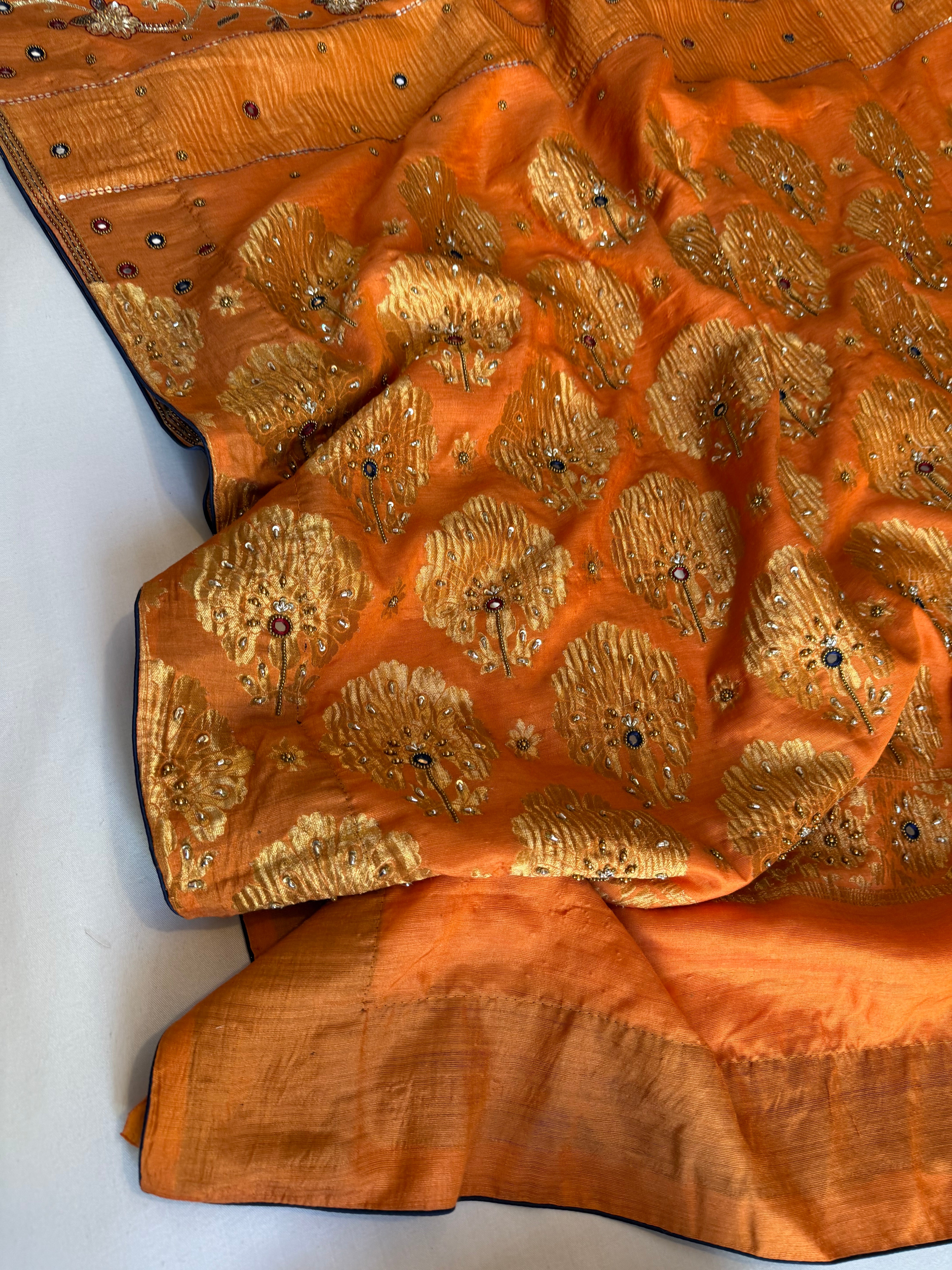 Mastani edit - Fanta orange moonga silk hand embroidered kadhwa saree