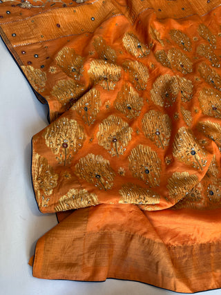Mastani edit - Fanta orange moonga silk hand embroidered kadhwa saree