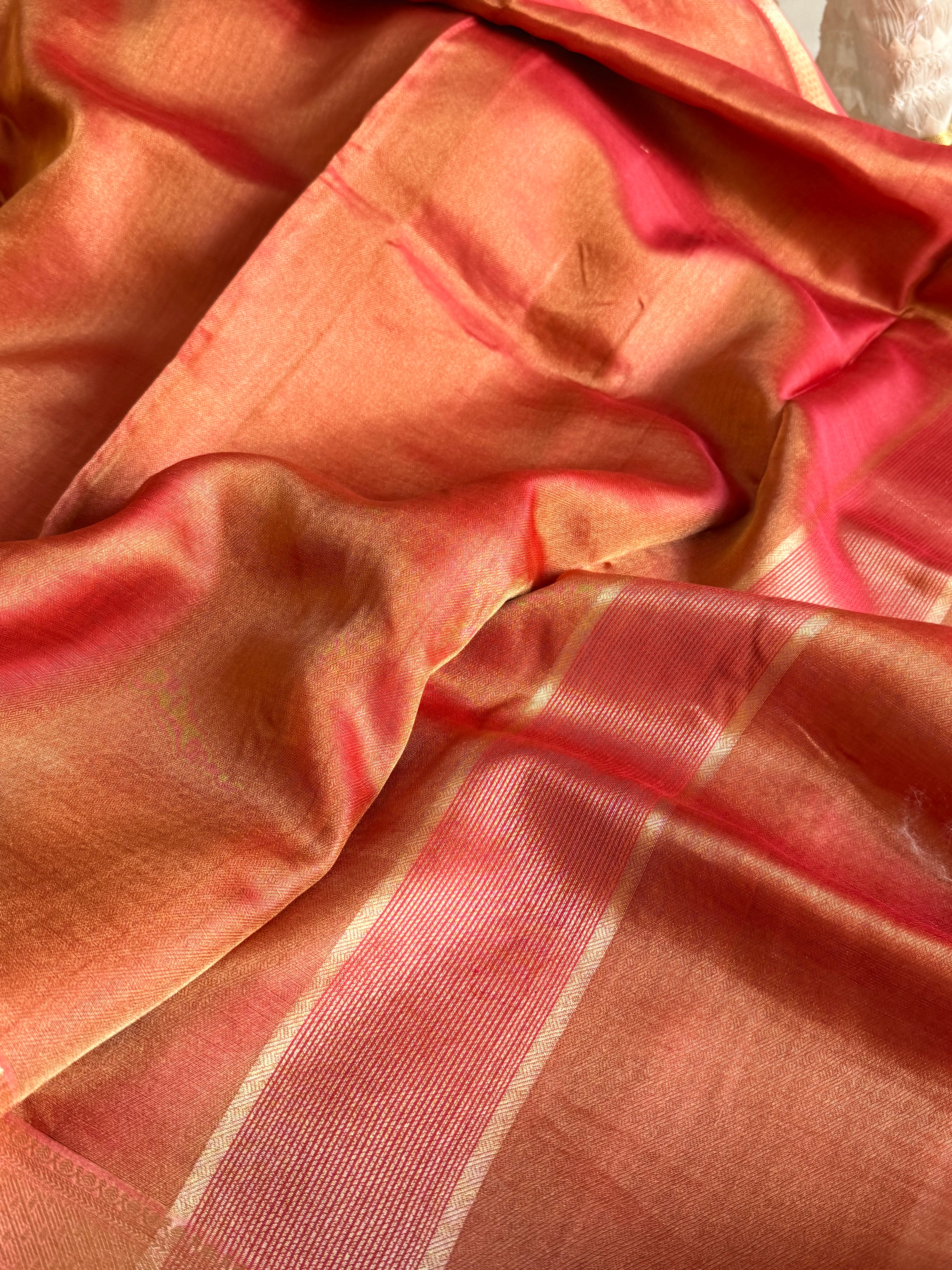 Below 10k - Banarasi pashmina tissue gorgette soft silk kadhwa border saree