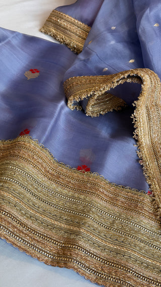 Dusty blue kora silk kadhwa gotapatti work suit set