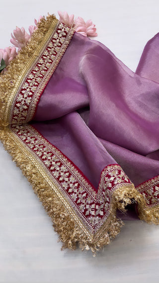 Noor bright lilac tissue silk saree