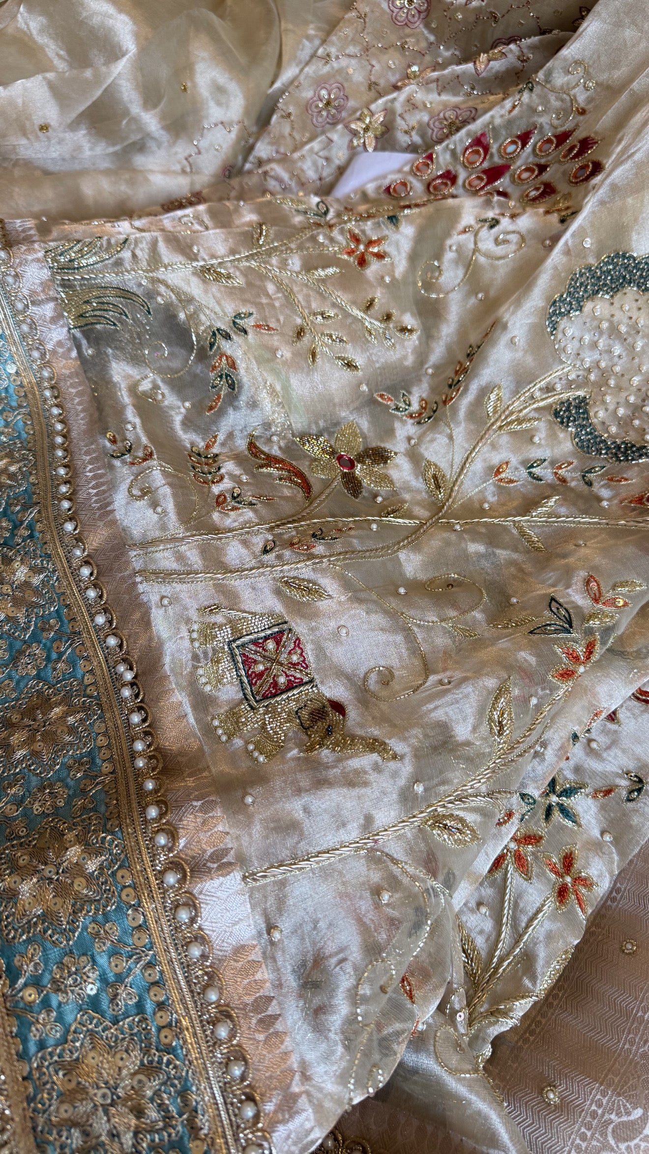 Kutchi inspired “sheesham edit” mirror work and meenakari hand embroidered saree