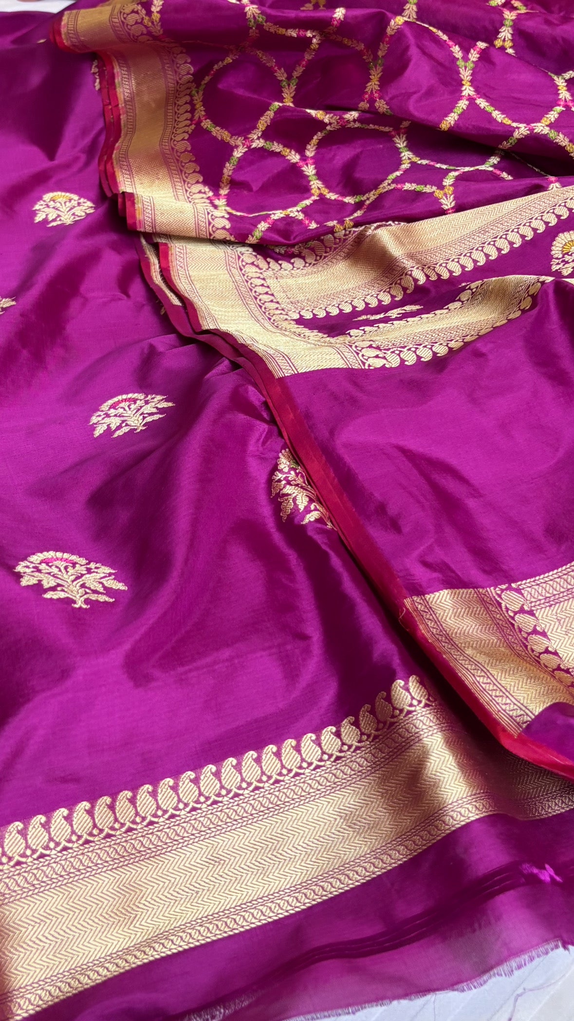 Purple katan kadhwa silk meenakari suit set