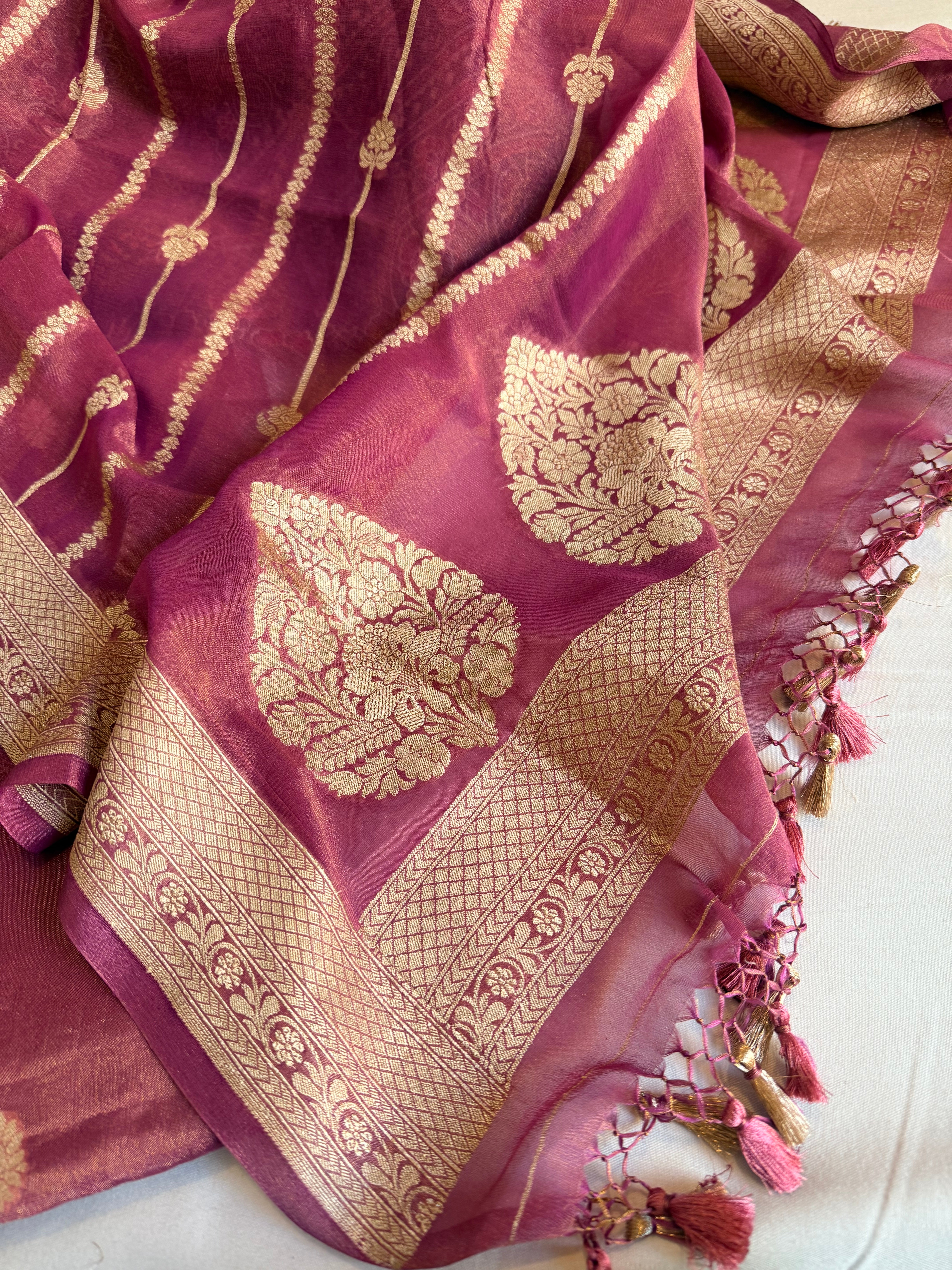 Deep purple banarasi tissue gorgette kadhwa suit set